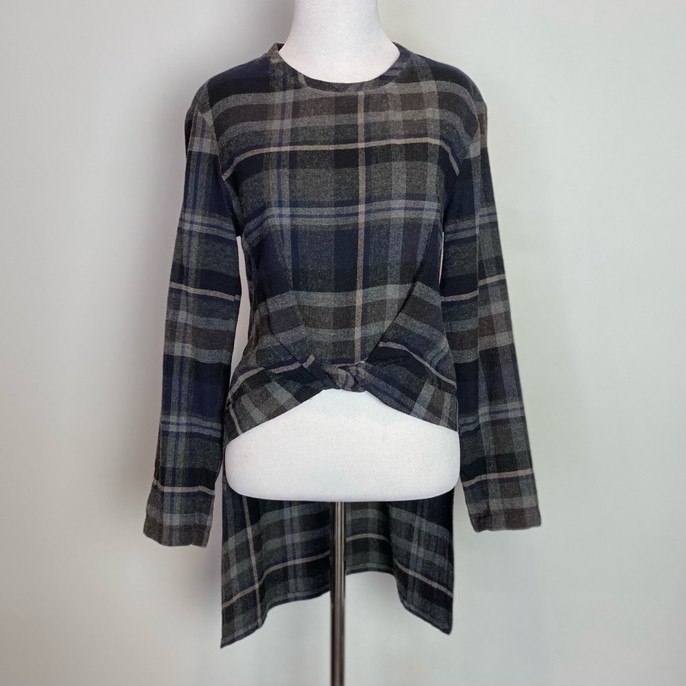 Zara heathered plaid top with hi-lo hem